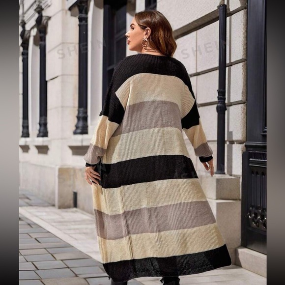 SHEIN Essnce Plus Color Block Drop Shoulder Duster Cardigan - Picture 2 of 6